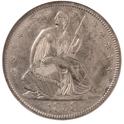 1858 P Seated Liberty Half Dollar 50C Civil War Shipwreck SS Republic NGC Rare - Image 1 of 4