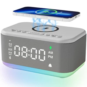 Alarm Clock Speaker Wireless Charger, Digital Alarm Clocks Bedrooms Bluetooth... - Picture 1 of 8