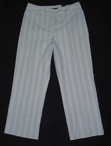 Pantaloni crop nuovi Ann Taylor taglia 6 Gramercy fit bianchi/blu righe linguetta vita caviglia - Foto 1 di 3