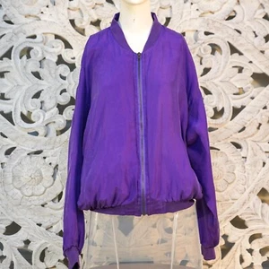 Raro Bomber Vintage Don't Stop Seta Viola Taglia M - Lussuoso Foderato Lucido - Foto 1 di 8