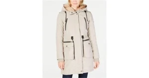 $250 New LUCKY BRAND Stone Womens Hooded Faux-Fur-Trim Anorak Jacket L - Bild 1 von 7