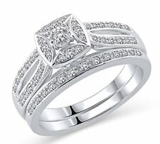 0.25Ct Round Real Diamond Engagement Bridal Ring Set 10k White Gold Finish