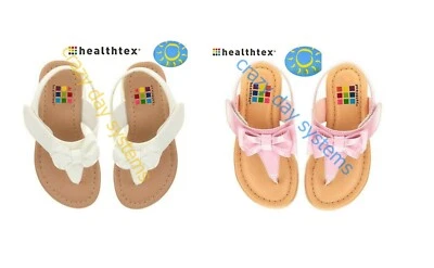 Healthtex Bow Toe White, Pink Patent Leather Sandals 3 5 6 11 Baby Toddler Girls - Image 1 of 3