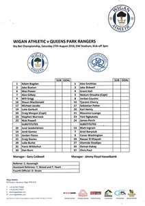 Teamsheet - Wigan Athletic v Queens Park Rangers 2016/17 (27 Aug) - Picture 1 of 1