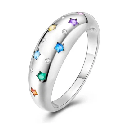 MULA Fashion Silver Plated Finger Ring Colorful AAA CZ Stars For Women Jewelry - Image 1 of 4