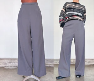 Calvin Klein Womens Trousers Size 6 Vintage 80s Grey Wool Wide Leg Trousers - Picture 1 of 8