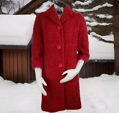 Vintage Red Mohair Wool Boucle Coat Womens S Nubby Jack Bloom Bracelet Sleeve - Image 1 of 4