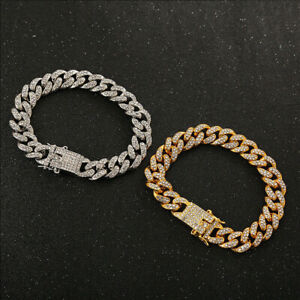 8" Mens MiaMi Cuban Link Chain Bracelet Hip Hop 18K Gold & Silver Plated Jewelry
