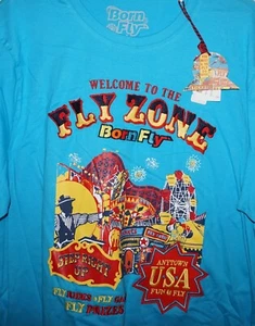 BORN FLY Mens T-Shirt Embroidered Aqua Blue 2XL 100% Cotton Anytown USA NWT - Picture 1 of 2