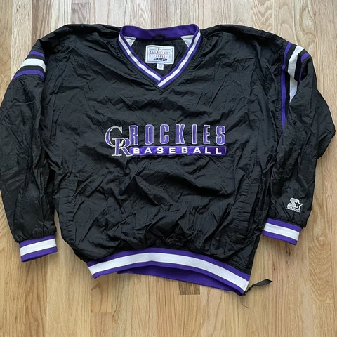 Men's Vintage 90's Starter Colorado Rockies Black Windbreaker Bomber Jacket 2XL Cover