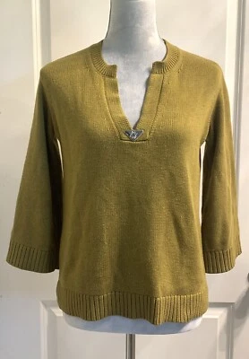 White House Black Market V Neck Sweater Wool Blend XS 3/4 Flare Sleeve Pullover - Image 1 of 4