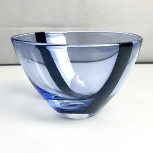 LSA Crystal Light Blue Crystal Bowl Black Stripe - Art Glass 5 1/2" W x 3.5" H - Picture 1 of 19