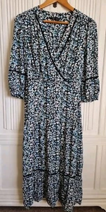 M&S Size 12 Midi Tea Dress - Blue Mix, V Neck, 3/4 Sleeve, Tie Belt (109) - Picture 1 of 14