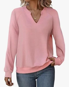 EADINVE Women Casual Long Sleeve V Neck Sweatshirts Cute Loose Fit Lightweight - Picture 1 of 2