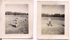 2 photos de joueurs de baseball attrapeur batteur garçons jouant au ballon vintage années 1940