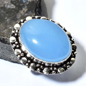 Blue Chalcedony Ethnic Handmade Festival Gift Ring Jewelry US Size-7.75 AR 68732 - Picture 1 of 1