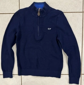 Vineyard Vines Boys Navy BLUE Lightweight 1/4 Zip WHALE Sweater Size 7 - Picture 1 of 7