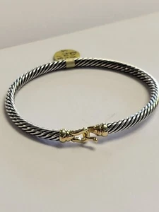 Vintage 18KY Gold/ Sterling Silver 4MM David Yurman Cable Cuff Buckle Bracelet - Picture 1 of 6