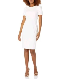 Calvin Klein Etuikleid mit Tulpenärmeln Damen Freizeitkleid Gr. 2 Creme - Bild 1 von 3