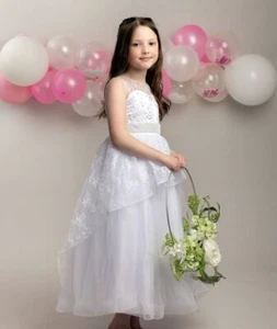 Vestido de lentejuelas de encaje blanco para niña con corsé trasero para ocasiones especiales - edades 6-12 - Imagen 1 de 6