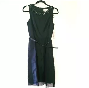 Vestido Eliza J Negro Cuentas Con Cinturón 100% Seda Sin Mangas Talla 4 - Imagen 1 de 8
