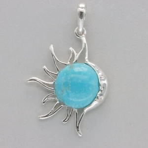 Colgante Turquesa Estrella Sol Azul y Luna Plata de Ley 925 Piedras Preciosas Genuinas #1Ee - Imagen 1 de 9