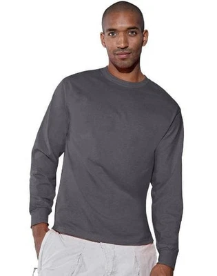 Hanes Authentic Men's Long Sleeve Tee Solid T-Shirt Smoke Gray Cotton L Size - Image 1 of 3