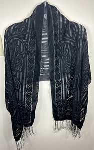 Sciarpa burnout velluto seta viscosa stravagante romantica frangia delicata 70”x21” sexy - Foto 1 di 9