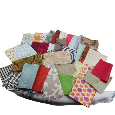 Upholstery Fabric Remnants/Scraps 35 Pieces Various Textures Colors Avg 6x6" - Image 1 of 3
