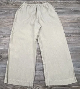 Habitat Linen Pants Med Beige Wide Leg Cropped Pocket Pull On Coastal Minimalist - Picture 1 of 16