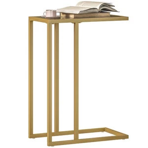 HOMCOM C-Shaped Side Table, End Table with Tempered Glass Tabletop, Gold - Picture 1 of 11
