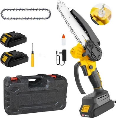 6-Inch Mini Chainsaw Cordless L/Weight 2 Batteries 2 Chains gloves goggles 780w - Image 1 of 4