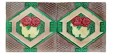 Seltene Vintage 2 Stück schöne Blumen Design Manjolika Fliesen. - Bild 1 von 4