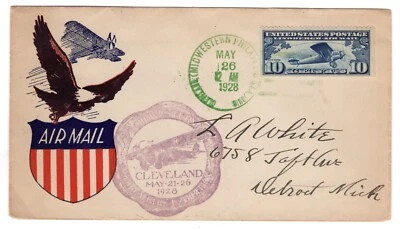 C10a Lindbergh Booklet Pane Single 1928 FDC Cleveland OH Green CCL - Image 1 of 2