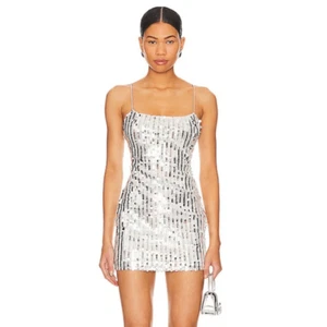 NWT Superdown Midge Mini Dress silver sequin slip cocktail party Revolve S - Picture 1 of 13