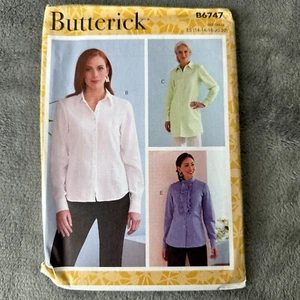 Butterick Pattern B6747 Sz 14-22 Misses Collared Shirt Blouse Top Button Front - Picture 1 of 8