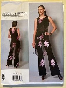 Vogue V1539 NICOLA FINETTI Asymmetrical-Hem Tunic & Flared-Leg Jumpsuit Sz 6-14 - Picture 1 of 2