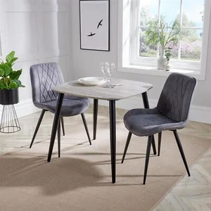 Pair Dining Chairs Diamond Stitched Grey Upholstered Kitchen Home Metal Legs - Imagen 1 de 6