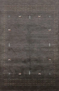 Unique Vibrant Rug Charcoal Handmade Wool Gabbeh Carpet 5x8 ft. - Picture 1 of 18