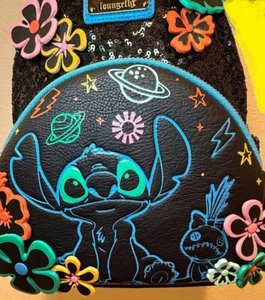 NEW Disney Stitch Loungefly Mini Backpack 626 Day Black Neon Sequin Parks NWT - Picture 1 of 7
