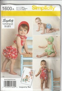 Simplicity Sewing Pattern 1600 Vintage Babies Romper Panties Bonnet Sz XXS-L - Picture 1 of 2