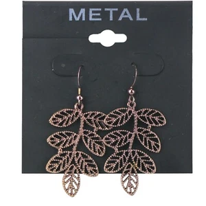 Kohl's Metal Earrings Copper -tone Leaf Dangle Hooks - Picture 1 of 1