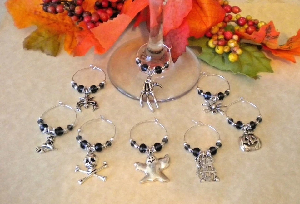 New Halloween Gothic Wine Glass Charms Set of 8 - Fast US Seller & Free shipping - Image 1 of 4