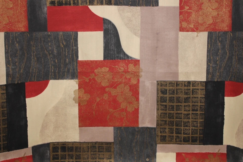 Geometric Box print with Gold Flecks Drapery weight fabric Remnant - Image 1 of 4