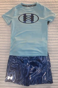 Boys Blue Under Armour Swim Shirt (Rash Guard) & Swim Shorts (Trunks) Set Sz/ 6 - Picture 1 of 6