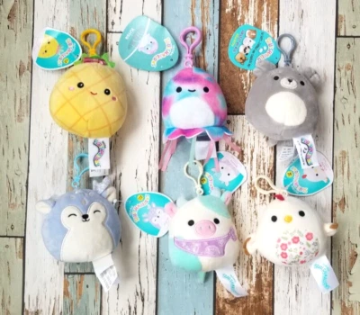 Lot 6 Squishmallows Plush Key Clip Bag Charms Pineapple Jellyfish Fawn Cow Dog + - Image 1 of 4