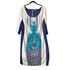 Sangria Sheath Dress Color Block Placed Geometric Stretch Slimming Multi 22W - Picture 1 of 10