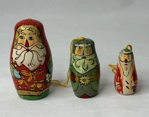 Set of 3 Vintage Santa Russian Doll Wood Ornaments - Picture 1 of 24