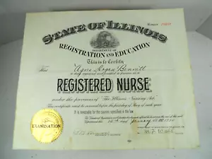 Papel de certificado de enfermera registrada vintage del estado de Illinois médico efímero - Imagen 1 de 14
