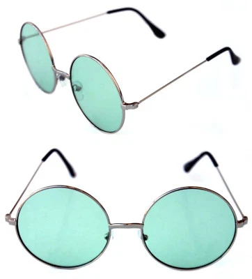  Gafas de sol retro verdes con marco de metal plateado de diseñador de forma redonda para mujer  Foto 1 de 4
